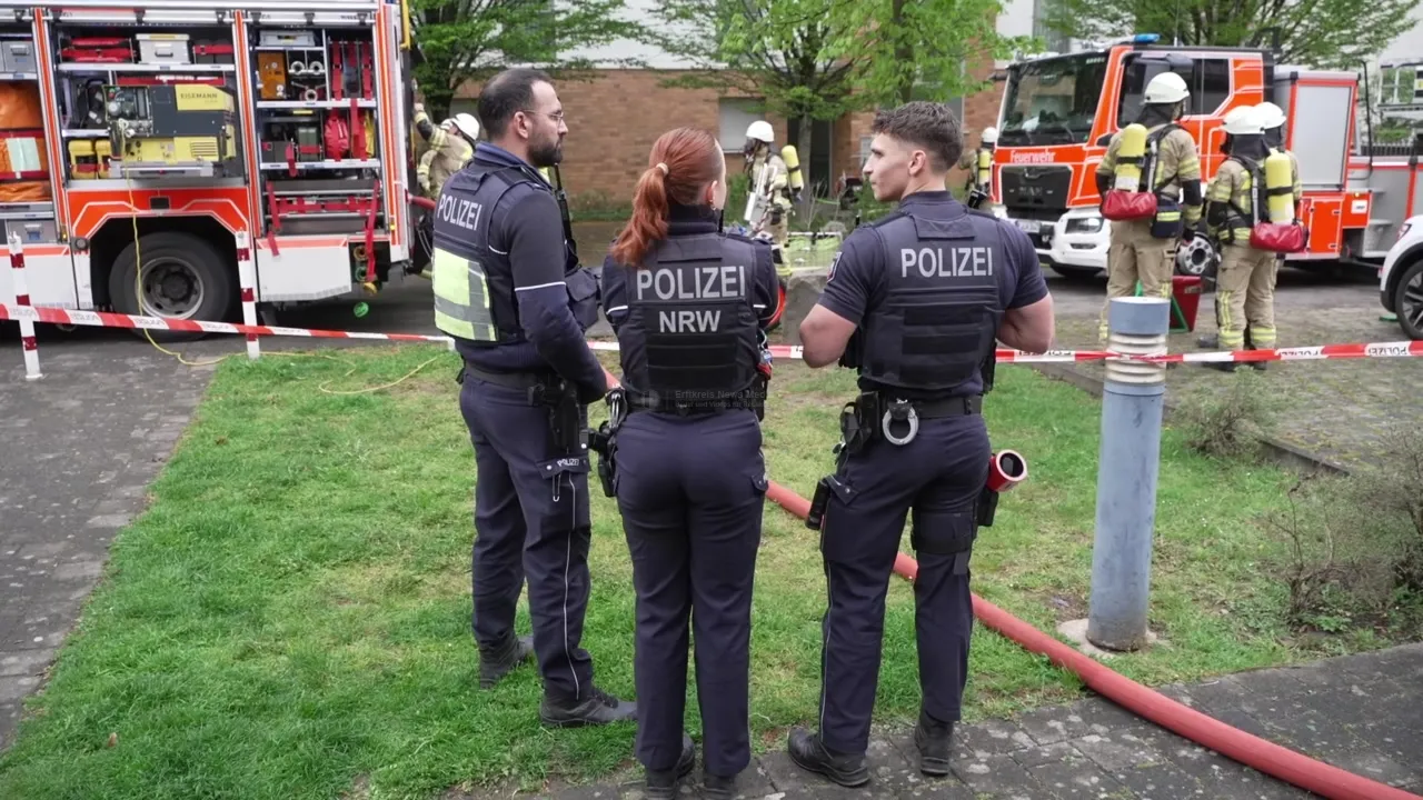Feuerwehr und Polizei bei Brand in Köln