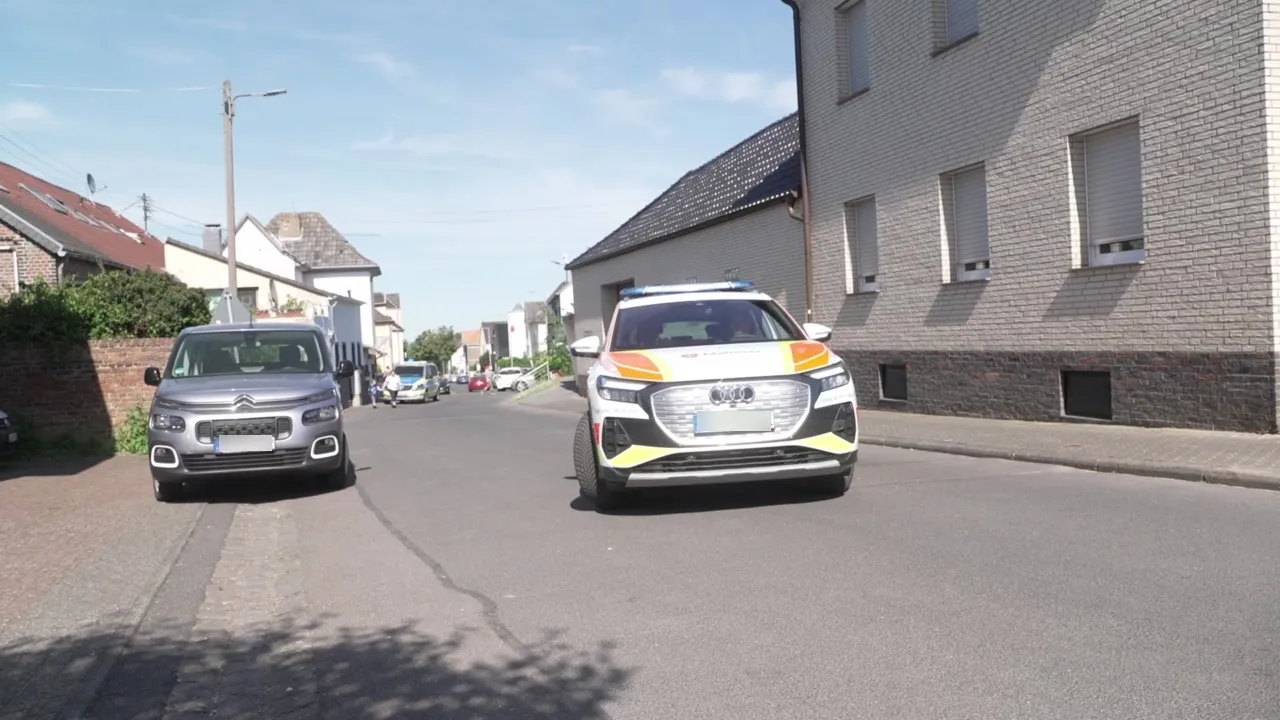 Polizeifahrzeug vor Einsatz an Schule in Bornheim