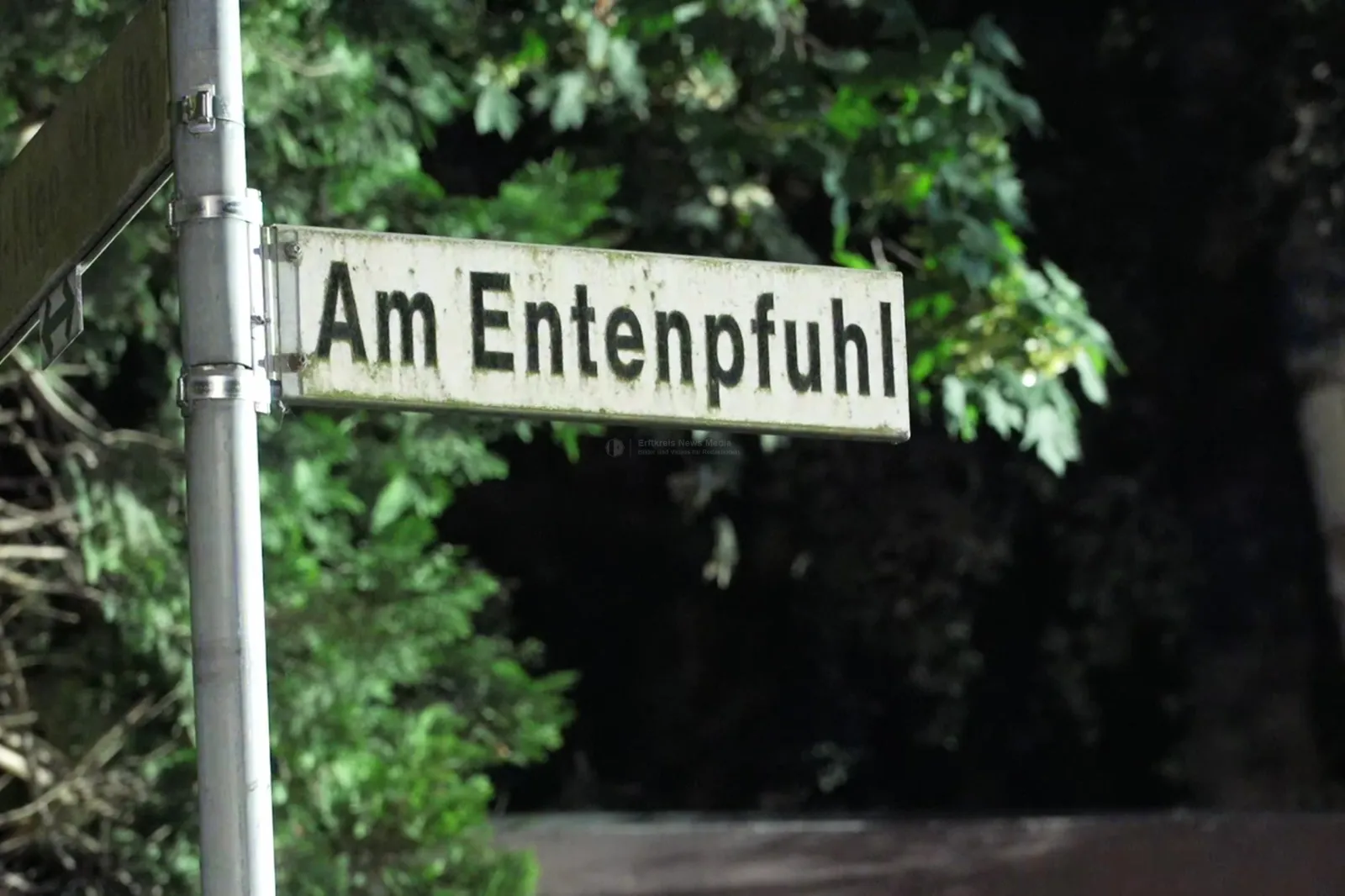 Straßenschild Am Entenpfuhl bei Nacht